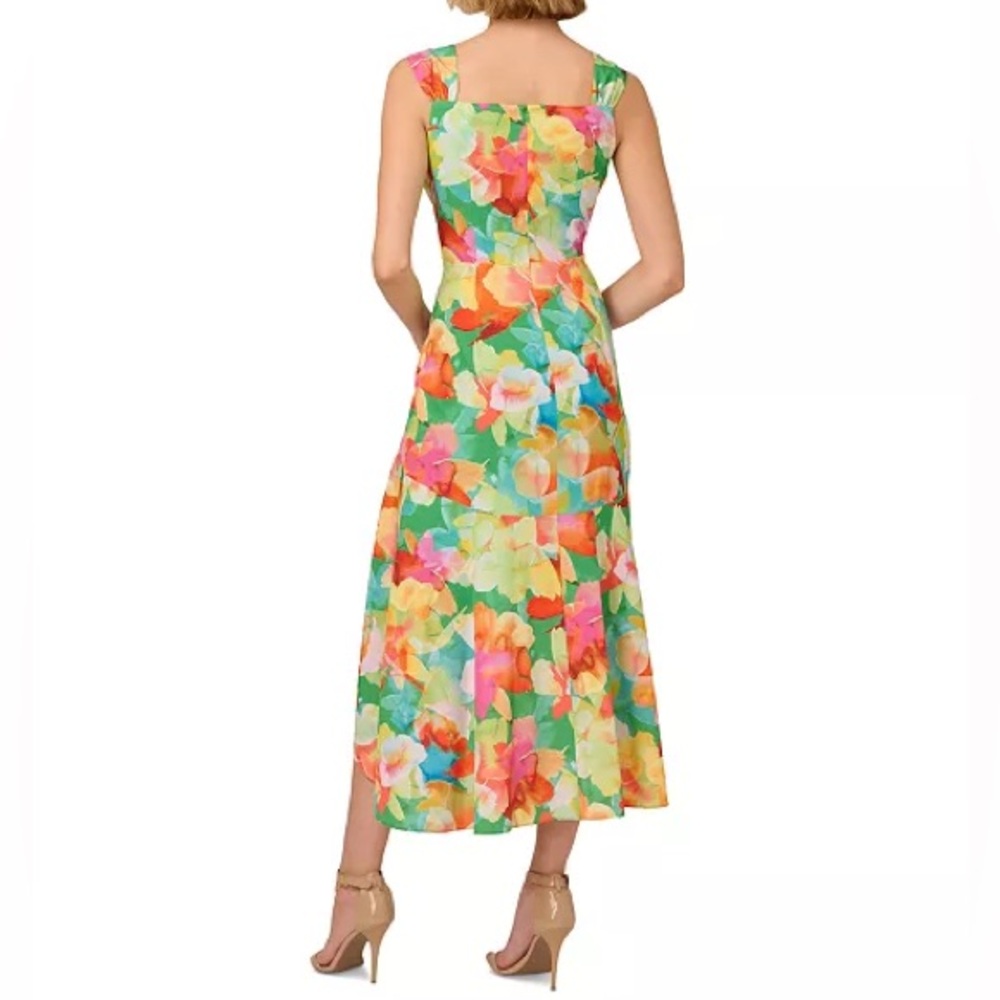Adrianna Papell Green Orange High-Low Scoop Neck Sundress - Picture 4 of 10